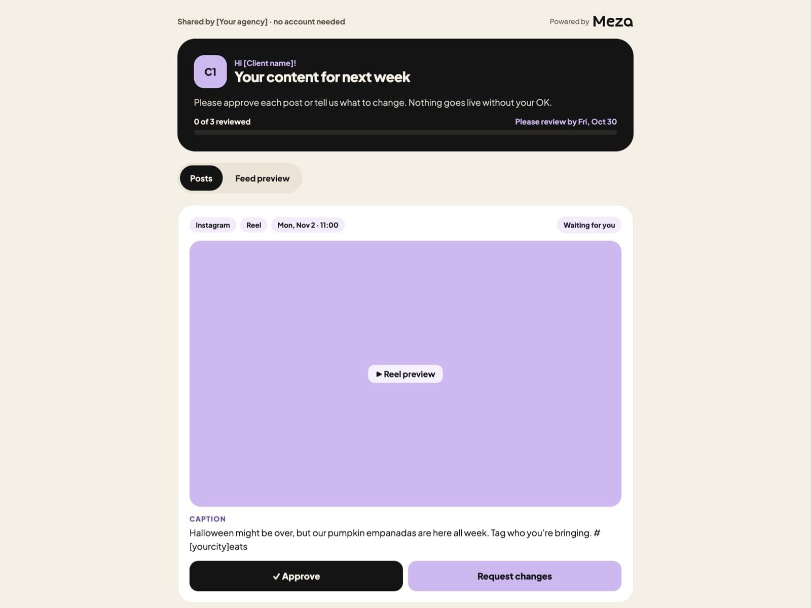 Client review page with approve and request changes buttons