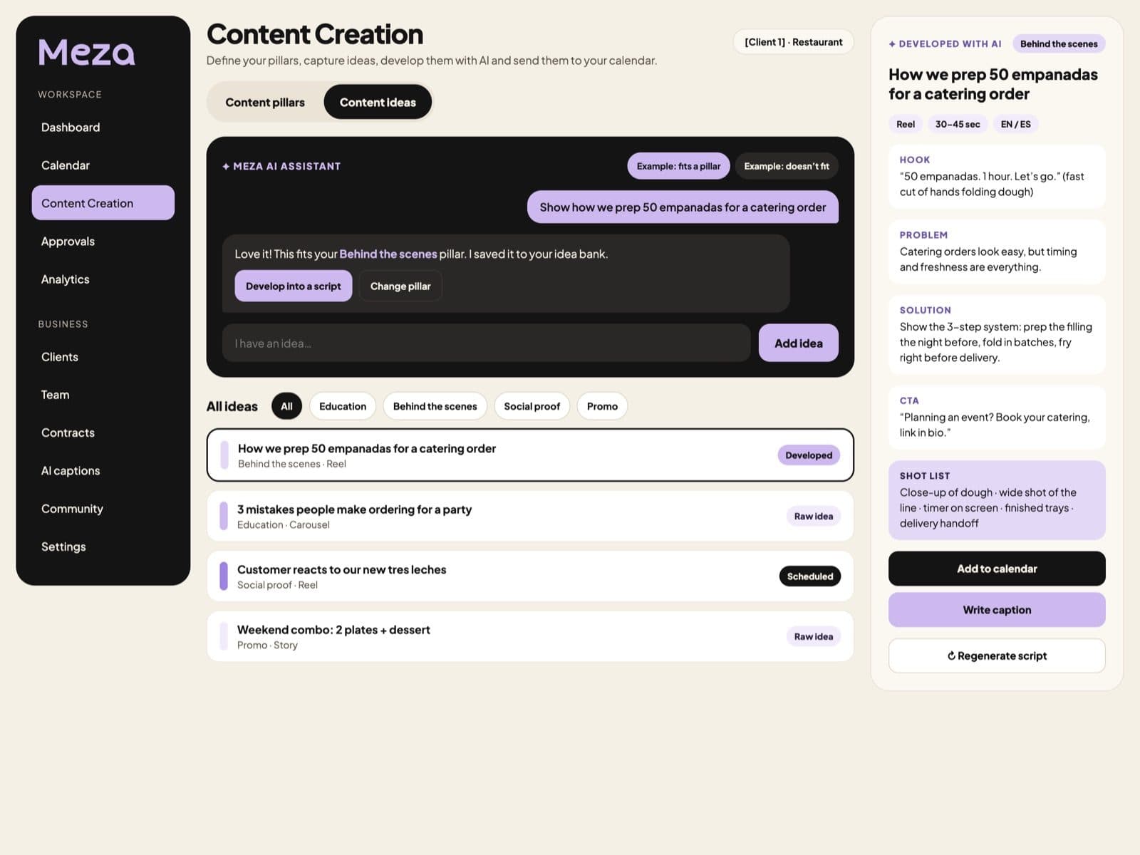 Content pillars and ideas with AI suggestions